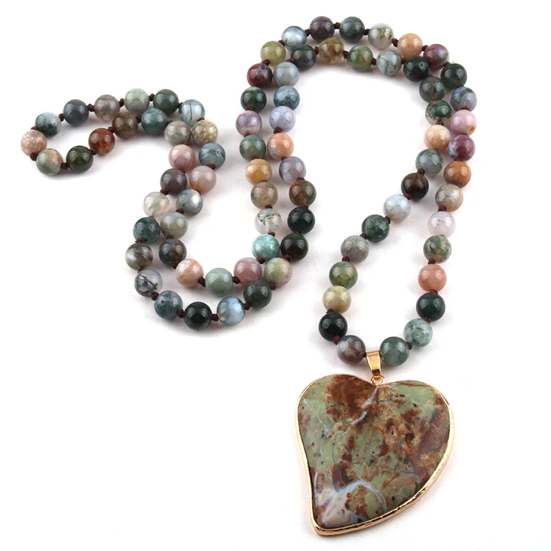 New Fashion Bohemian Jewelry India Agated Natural Stone Knotted Multicolor Stone heart Pendant Women Necklaces Free Shipping