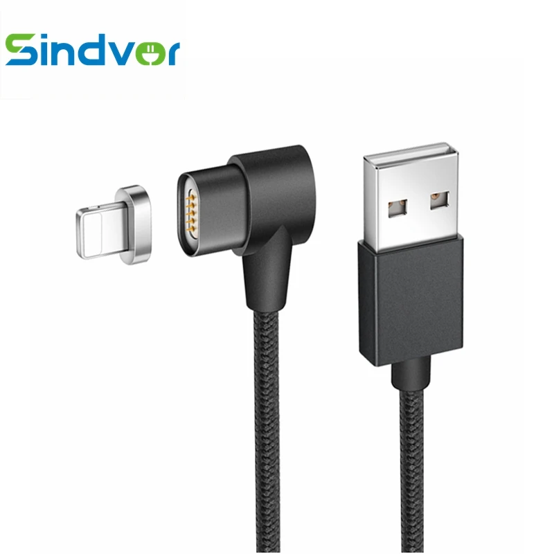 Магнитный кабель Sindvor 90 градусов для iPhone X 8 7 6 Plus 5s Lightning Pad Air 4 5 L Форма Нейлоновый