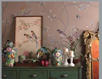 hand painted silk wallpaper hand painted wallcovering painting cherry flowers with birds many pictures and backgrounds optional
