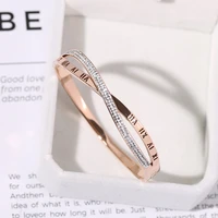yun ruo 2019 classic fashion crystal roman numerals bangle rose gold color women birthday gift titanium steel jewelry not fade