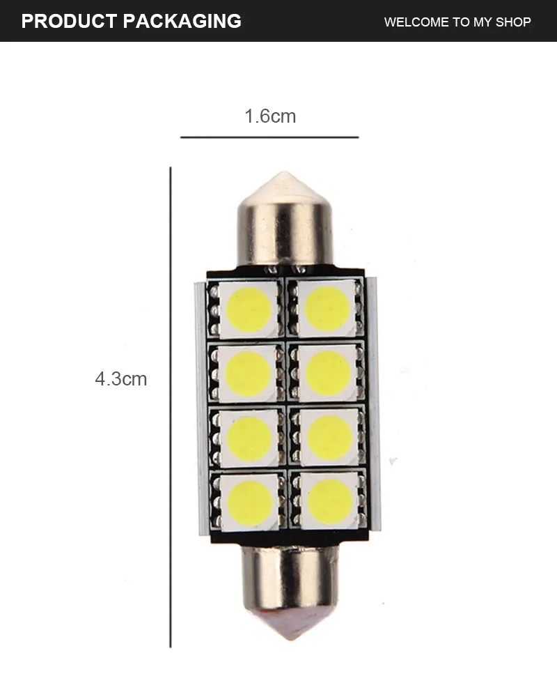 Высокое качество 42 мм 8 SMD 5050 светодиодный чистый белый купол с фестонами CANBUS Error Free салона авто светильник лампочка 12V