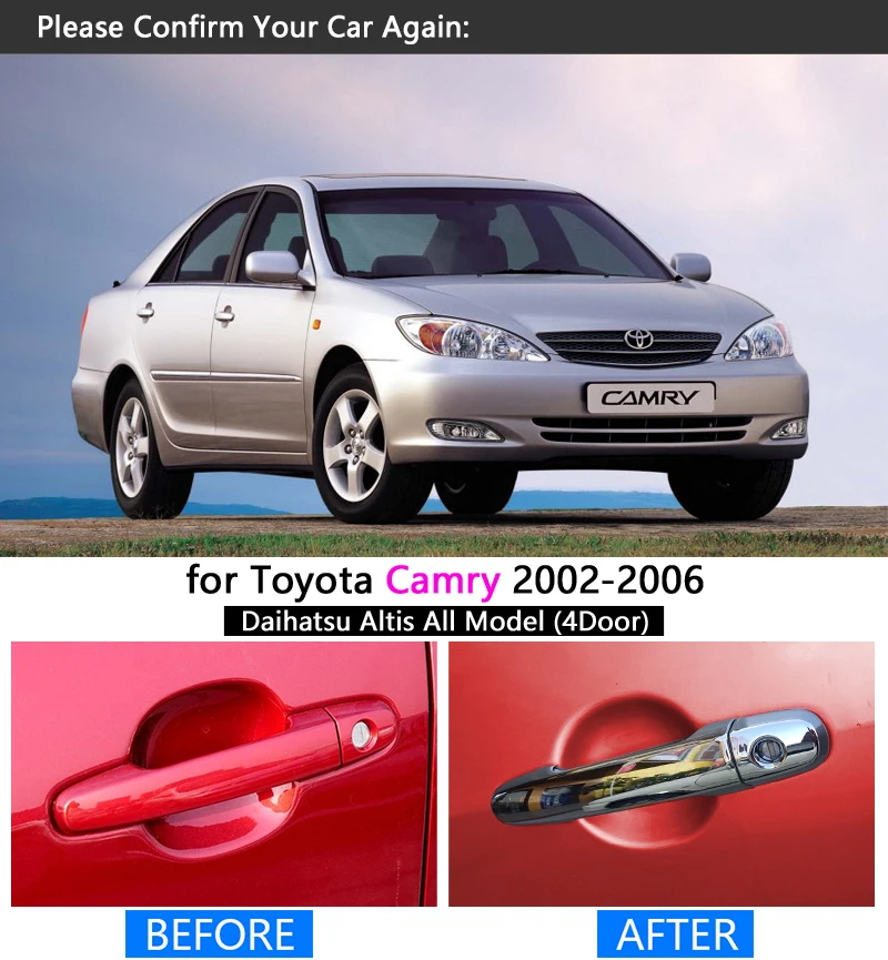Хромированная накладка на ручку для Toyota Camry 30 XV30 2002 2003 2004 2005 2006 Daihatsu Altis, аксессуары, наклейки для стайлинга автомобилей