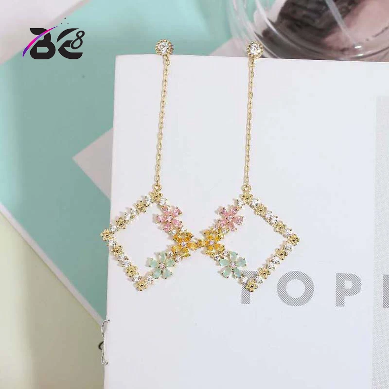 

Be 8 Romantic Geometric Design Dangle Earrings Luxury Micro Paved Long Chain Link Drop Earrings for Love Gifts E745