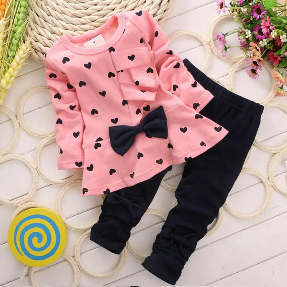 2 шт. детский хлопковый свитер в форме сердца с бантом и штаны|Комплекты одежды