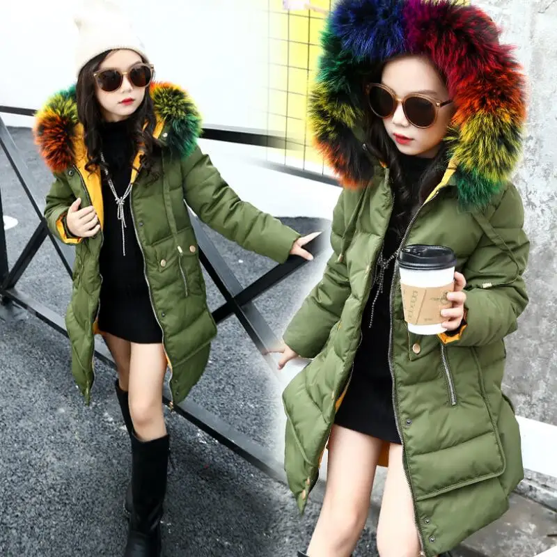 2017 модная детская зимняя куртка зимнее пальто для девочек длинная хлопковая