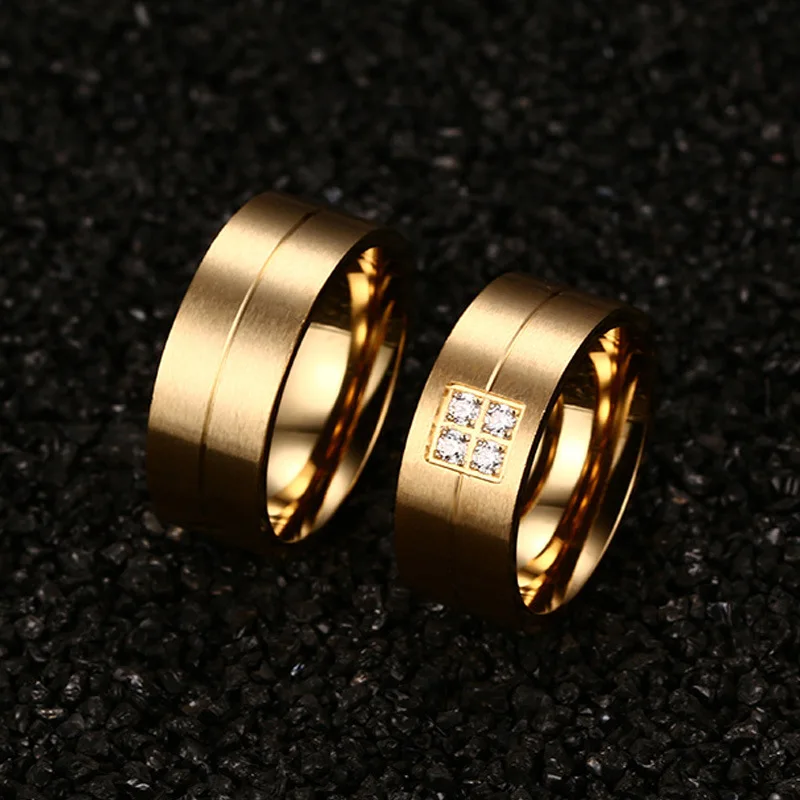 Обручальное кольцо из матовой нержавеющей стали золотого цвета для женщин и