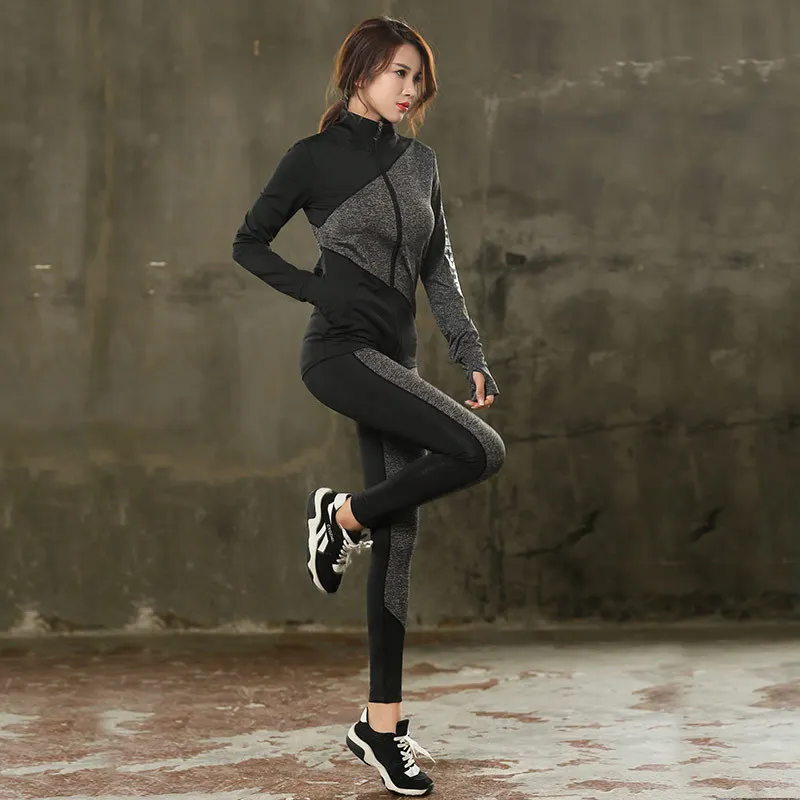 jacket pant 2 Женский комплект для йоги, эластичные леггинсы, колготки, шорты, тренировочные штаны, куртка, жилет, спортивный бюстгальтер для бега, бега, фитнеса, тренажерного зала, тренировочный комплект, спортивный костюм - Цвет: jacket pant 2