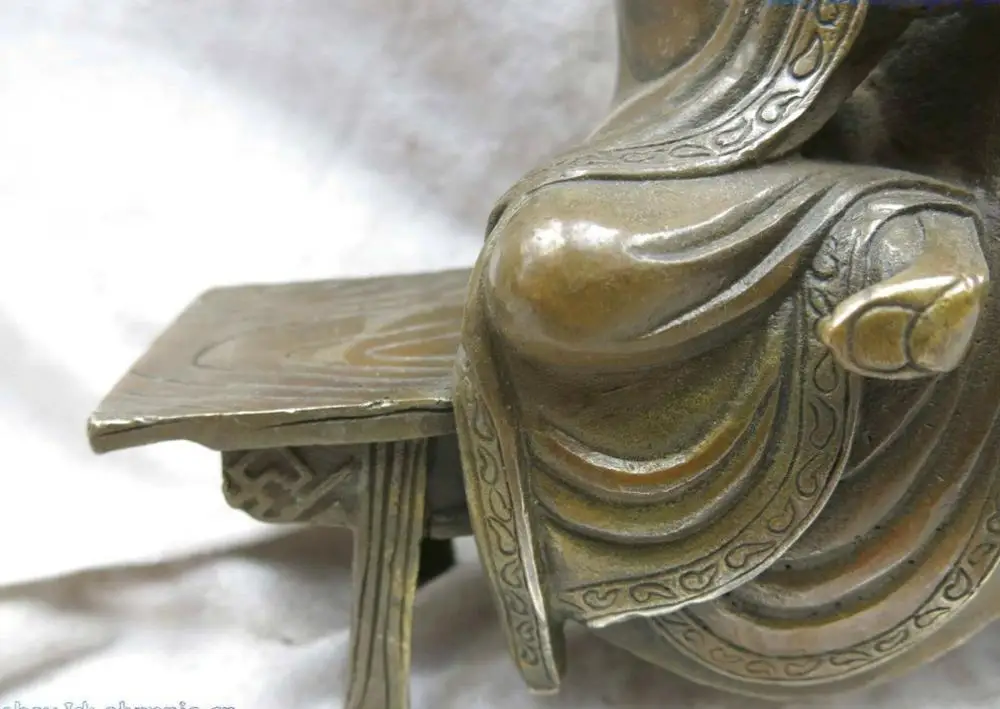 8 &quotКитайская латунная медная резная мелко деревянная скамейка статуя Будды |