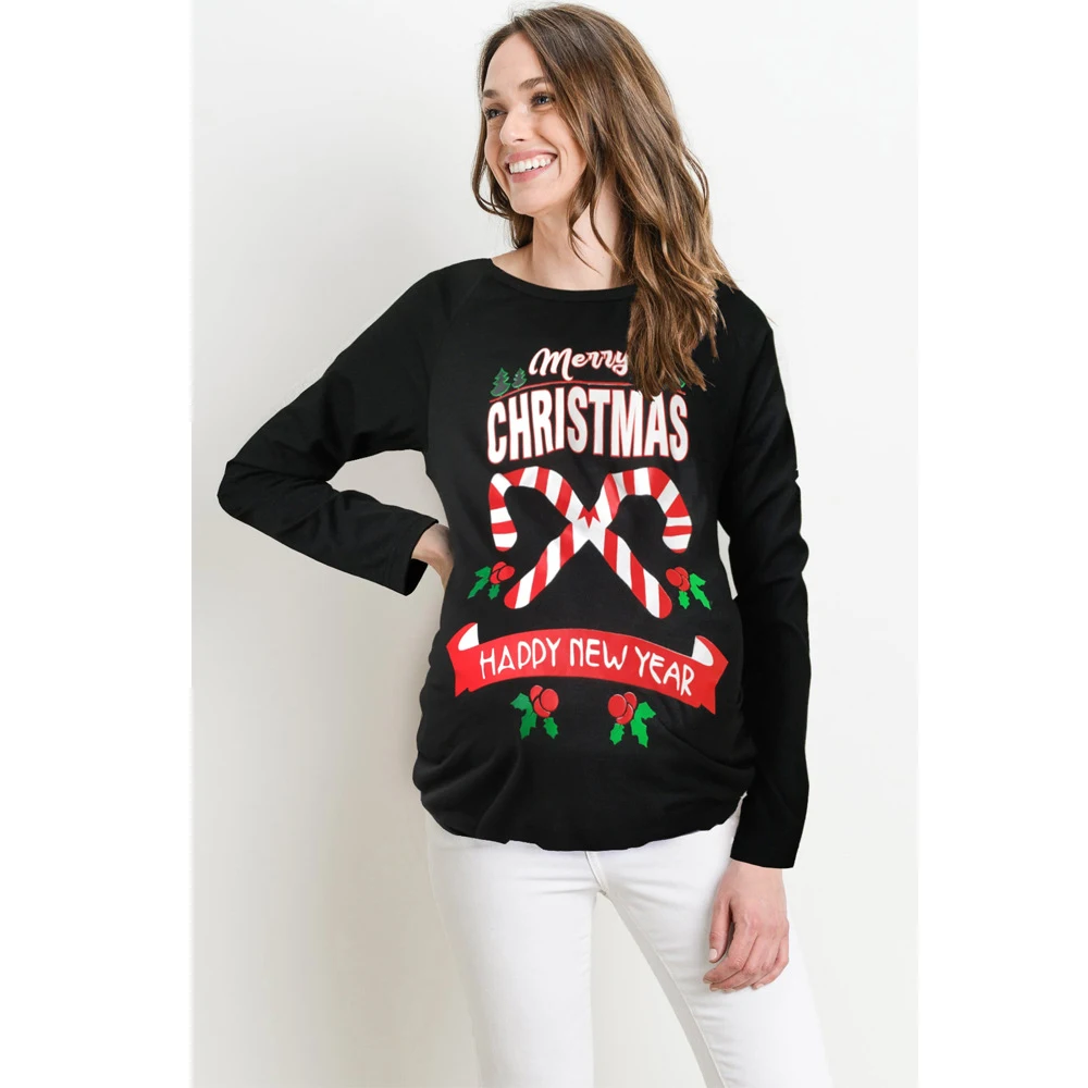 Белва Для женщин Рождество ткань для беременных с длинными рукавами и круглым