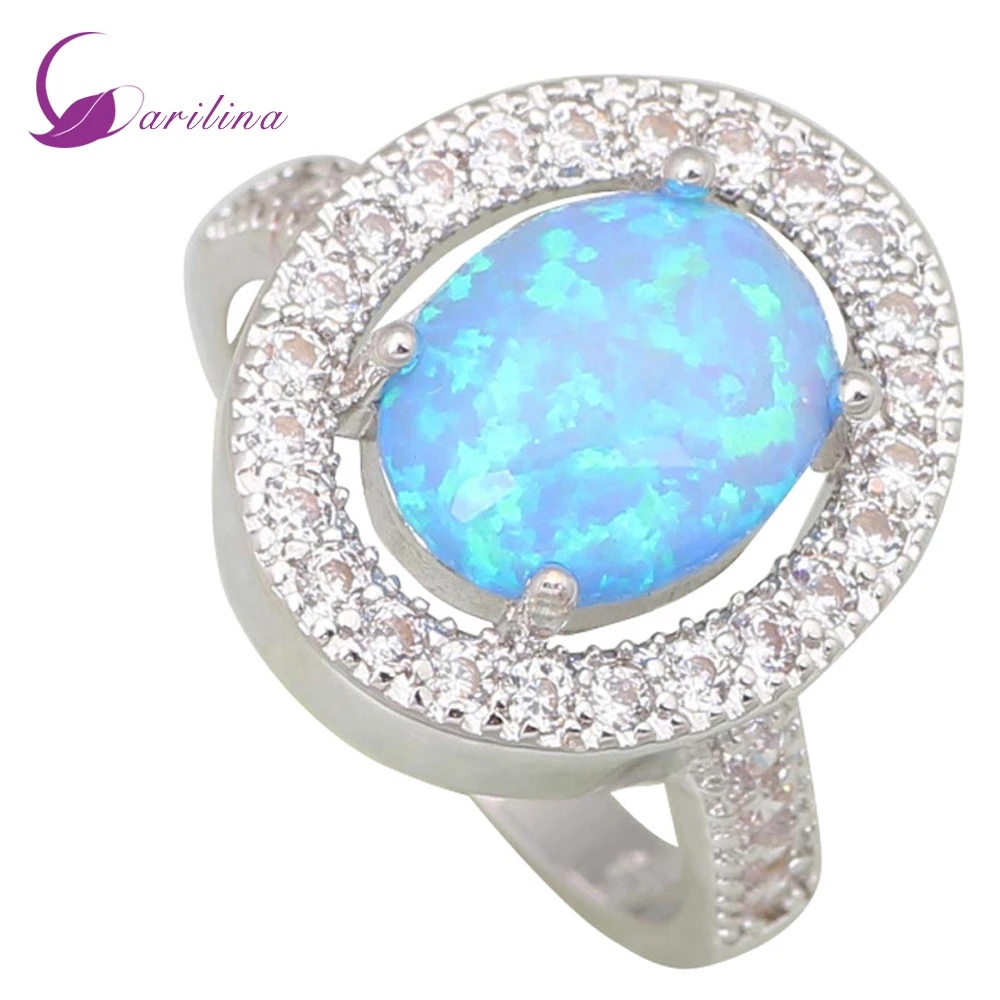 Роскошное Сверкающее модное голубое обручальное женское кольцо с опалом