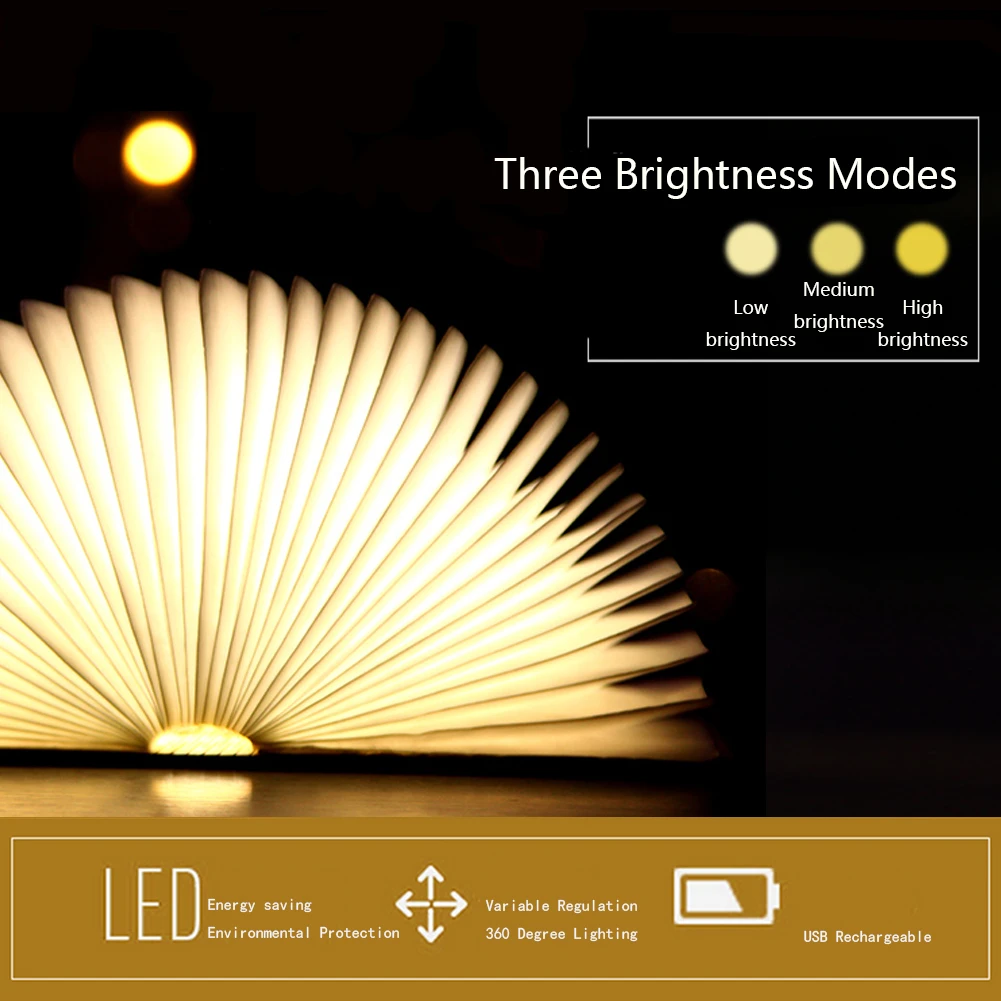 USB Перезаряжаемые LED складная деревянная книга Форма настольная лампа ночник свет книга прикроватной тумбочке украшения Ночь Настенный светильник