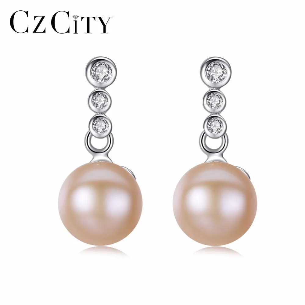 CZCITY 925 Серебряные жемчужные серьги-гвоздики для женщин Мода натуральный жемчуг