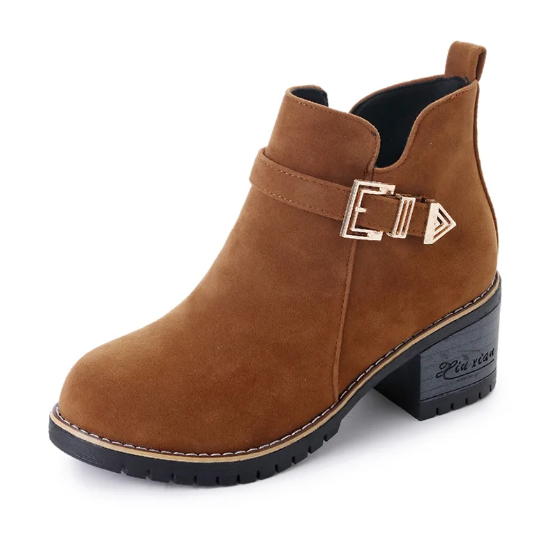 Модные флоковые ботинки Челси с закругленным носком Женские на молнии и