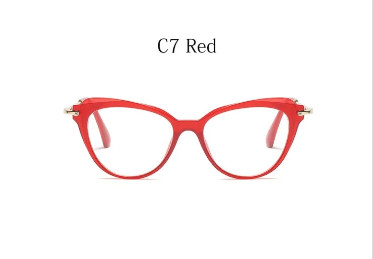 C7 Red Кошачий глаз очки Женские Модные оптические очки оправа металлические прозрачные очки компьютерные очки прозрачные линзы очки - Цвет оправы: C7 Red