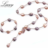 trendy baroque pearl jewelry sets10 11mm muilt color freshwater pearls necklace bracelet bridal jewelry sets