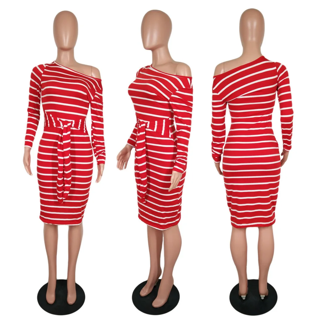 Женское сексуальное платье средней длины с открытыми плечами и длинным рукавом в