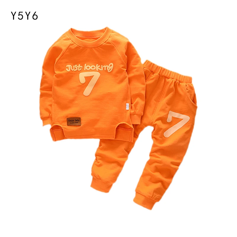 

2018 spring and autumn long-sleeved suit boy sweater set children's sweatshirt + pants two-piece orange blue two colors optional