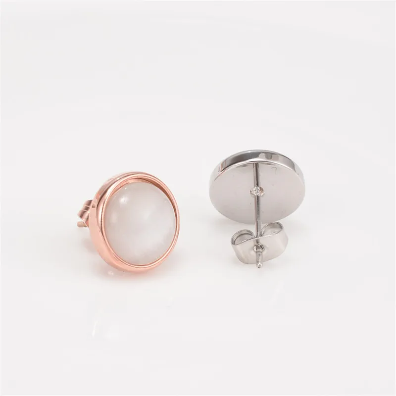 Martick Simple Style 316L Stainless Steel Opal Stud Earrings For Woman Round Stone Brincos Fine Jewelry Femme Gift E136 | Украшения и