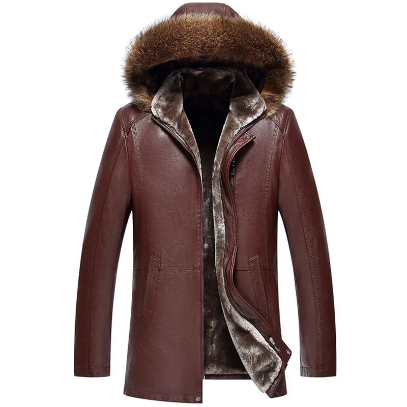 

2019 New Long Thicken Warm Veste Cuir Homme High Quality Natural Fur Collar Mens Winter Leather Jackets