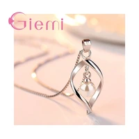 wholesale necklace pendant chain classic leaf shape fashion 925 sterling silver pearl jewelry for women girl drop shipping