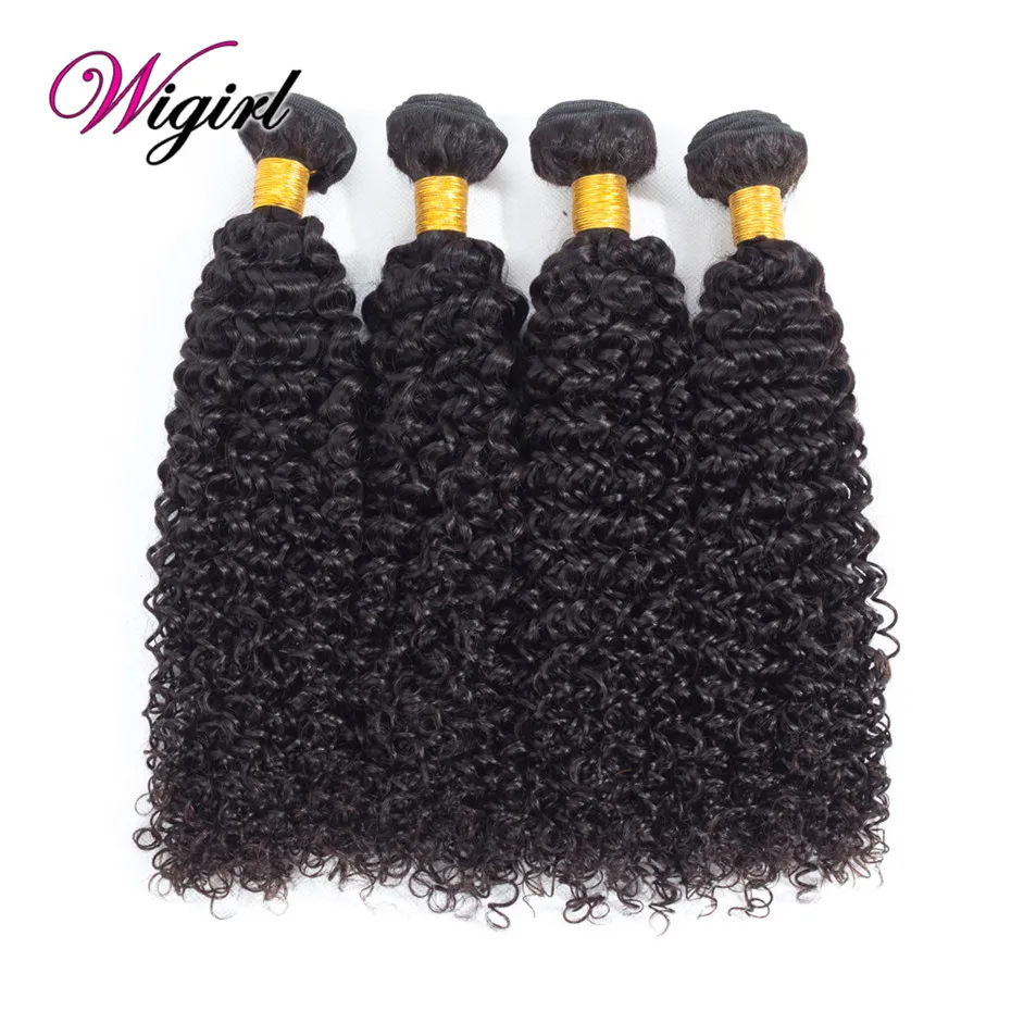 Курчавый локон 360 Шнурковая передняя кружевная лента в комплекте с набором прядей бразильских волос 8A 4 шт. Закрытие Курчавый.