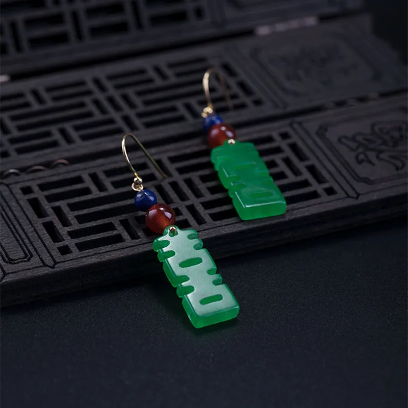 Женские Винтажные висячие серьги с изумрудом и нефритом из 100% настоящего серебра