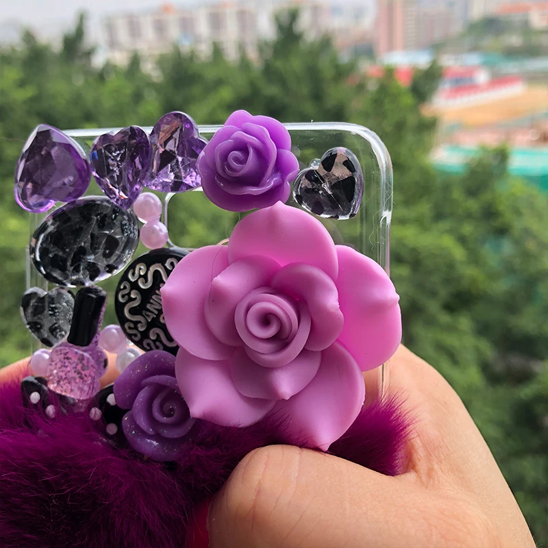 Чехол XINGDUO для meizu u10 фиолетовый натуральный мех бриллиантовый цветок мягкий