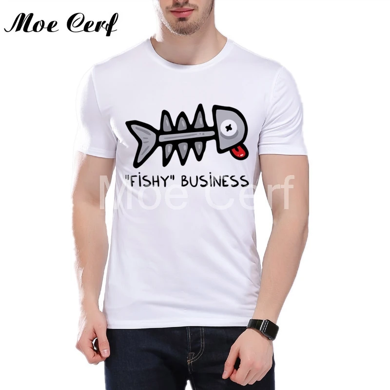 Футболка мужская с принтом рыбья модная Милая рубашка рыбьих костей топ коротким
