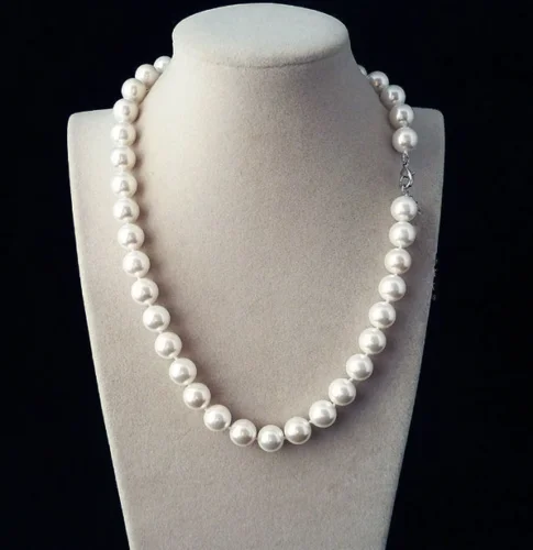 

18"Natural Pretty 14mm white south sea shell pearl necklace