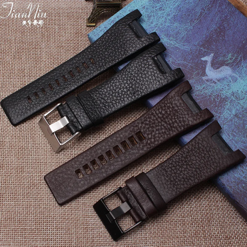 Мужской ремень для часов 32 мм с вогнутым интерфейсом черный коричневый кожаный