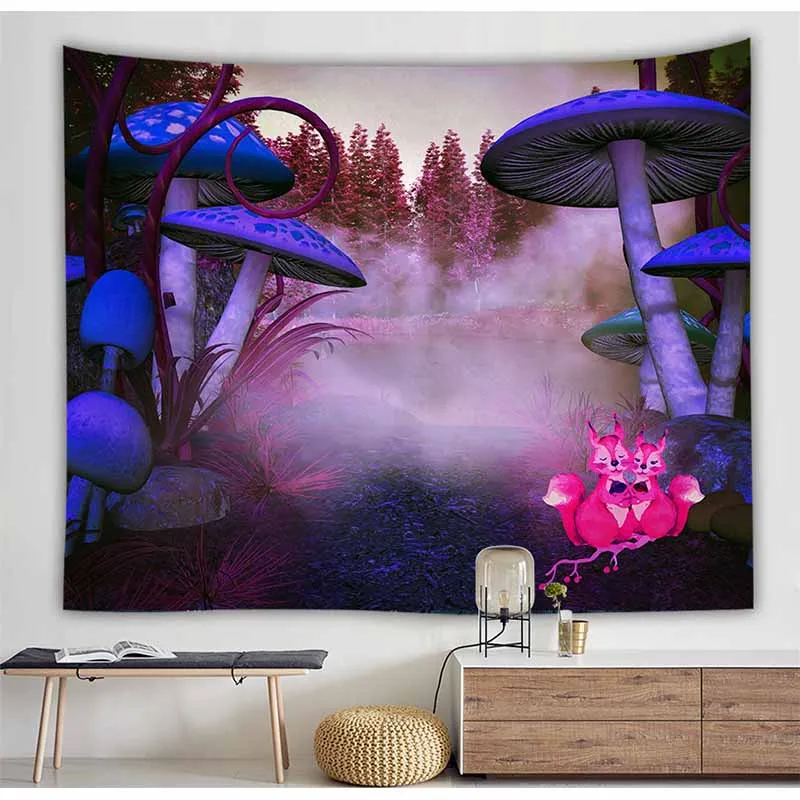 

Psychedelic Fantasy Mushroom Forest Tapestry Wall Hanging Dorm Backdrop Decor Cloth Hippy Hippie Tapestry Wall Carpet Tapestries