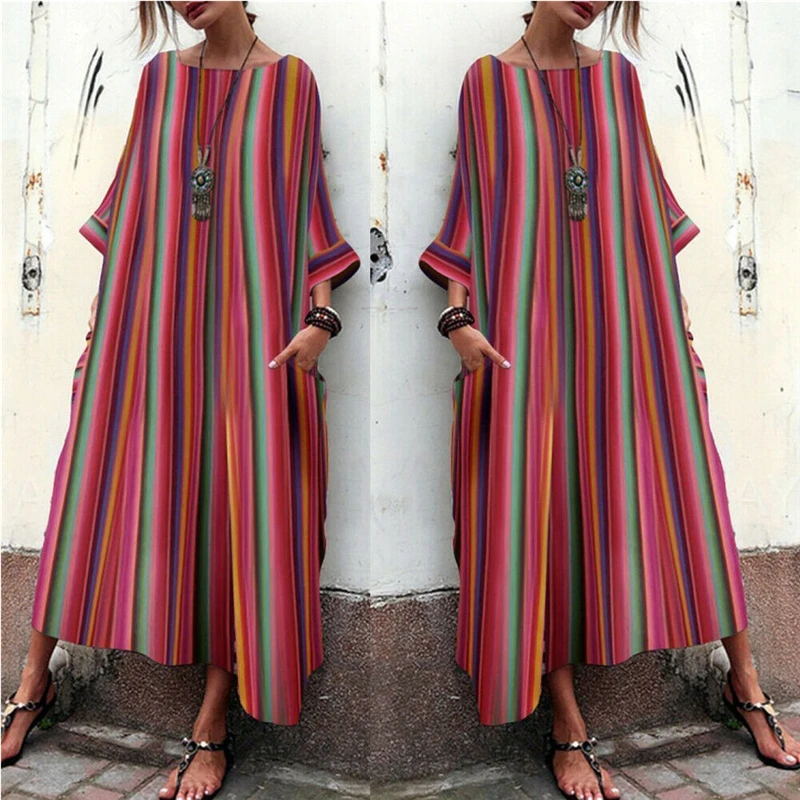 Women Summer Beach Boho Maxi Dress 2019 Striped Sexy Loose Long Dresses Vintage Party Vestidos Plus Size Robe Femme | Женская одежда