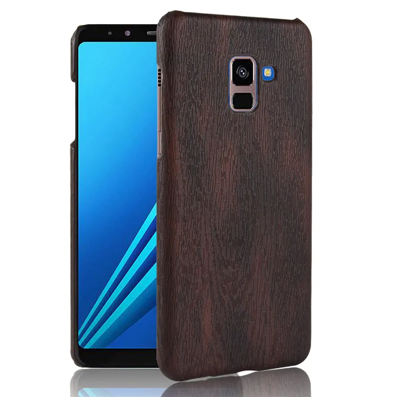 Чехол для Samsung A8 2018 твердый кожаный Ретро чехол телефона с деревянным лицевым