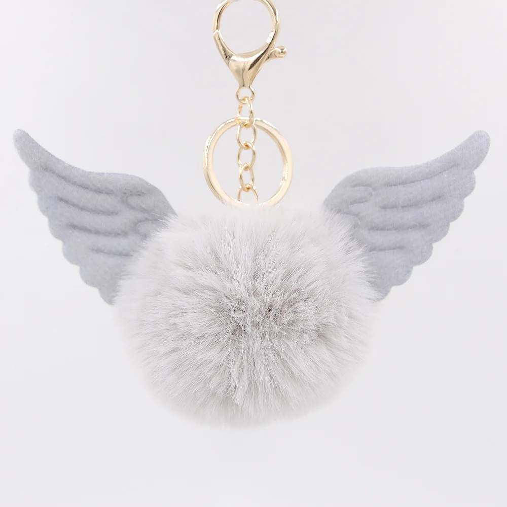 Искусственный мех с крыльями ангела цепочка для ключей Для женщин ключи брелок