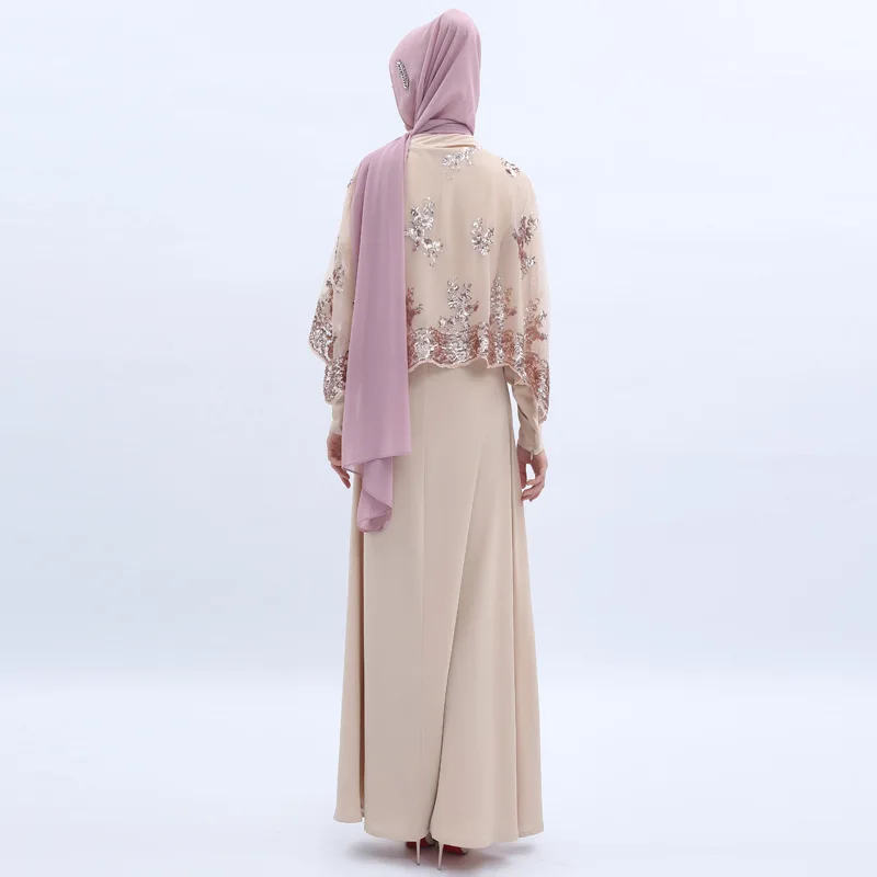 Роскошные мусульманские часы с пайетками abaya платье комплект из 2 предметов кардиган-кимоно длинные халаты Jubah Ближний Восток Eid Рамадан исламский