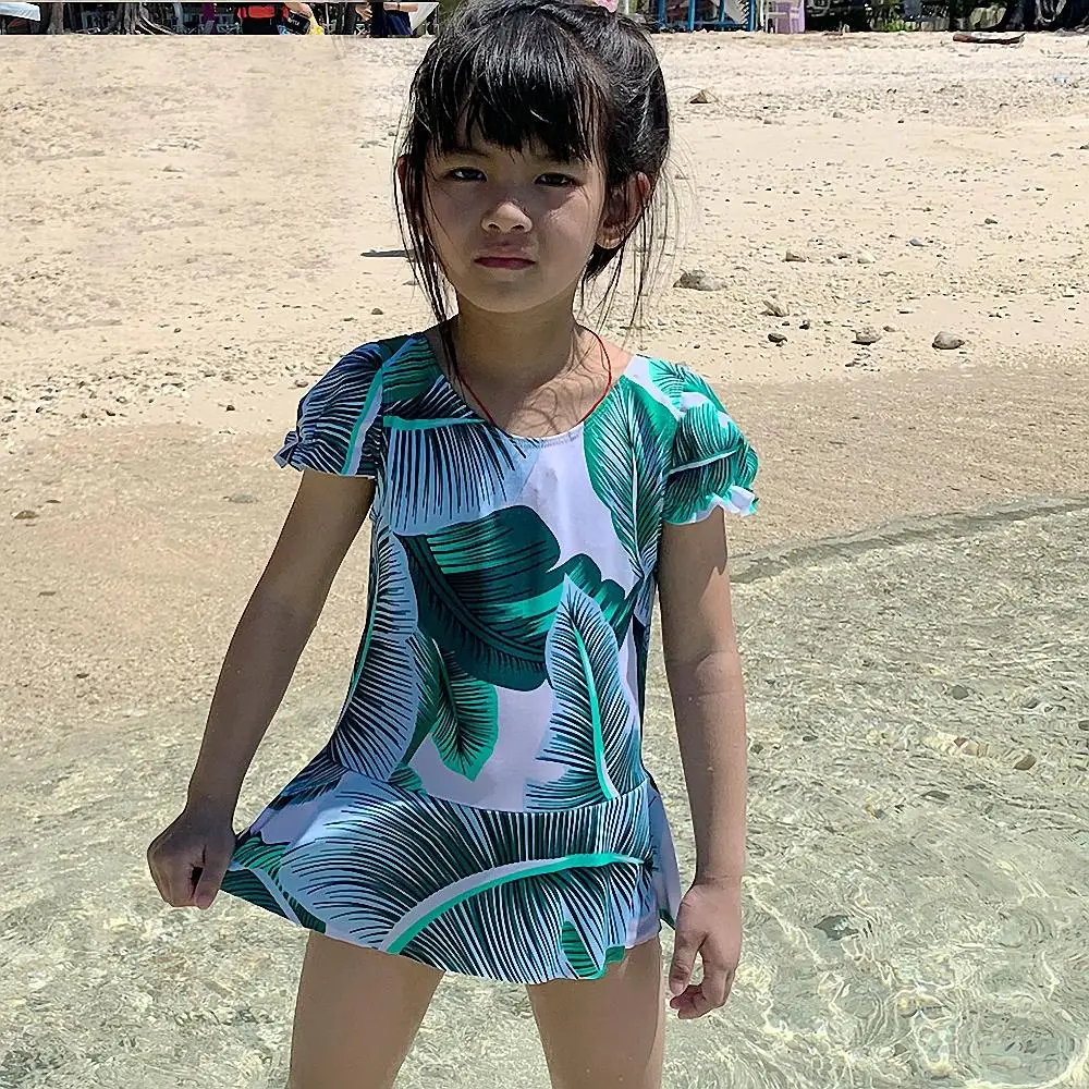 SWIMMART 2019 Toddler Kids Girl Swimsuit One Piece Bathing Suits Child Swimwear Wrap Leaves Print Children Beachwear | Спорт и