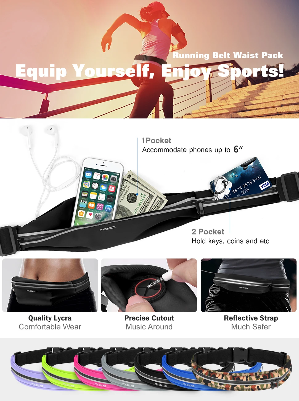 Поясная Сумка для бега MOKO водонепроницаемый ремень Спортивная поясная сумка 2