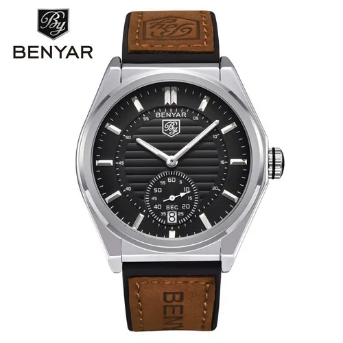 L silver black B BENYAR часы мужские модные кварцевые спортивные мужские наручные часы повседневные кожаные деловые водонепроницаемые часы мужские часы reloj hombre 5125 м - Цвет: L silver black B