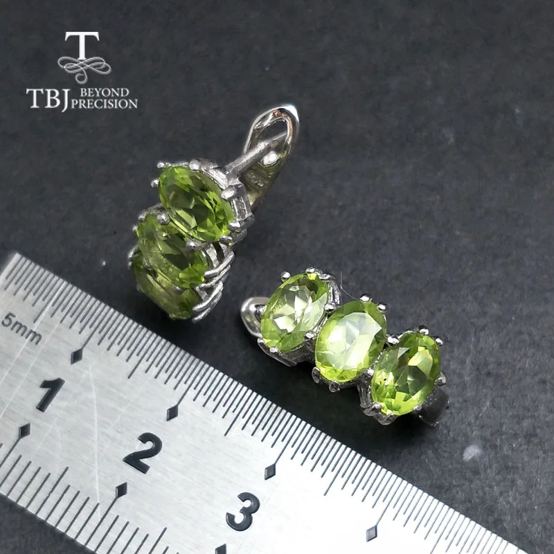 Женские серьги с натуральным зеленым Перидотом TBJ модные простые из серебра 925