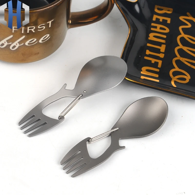 Pure titanium многофункциональная вилка ложка Титановая Ложка с открывалкой для бутылок вилка из нержавеющей стали ложка походная посуда