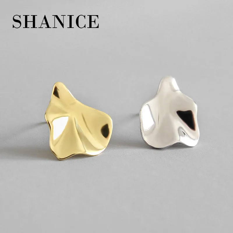 SHANICE золотой цвет 925 пробы серебристый неправильной формы Вогнутый выпуклый лист стиль маленькие серьги-гвоздики для женщин ювелирные изделия из стерлингового серебра