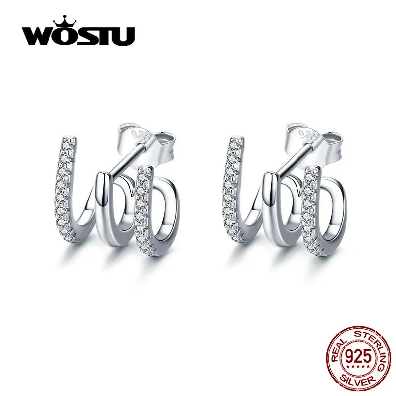 WOSTU трехслойные серьги-гвоздики с витой дизайн из 100% стерлингового серебра 925