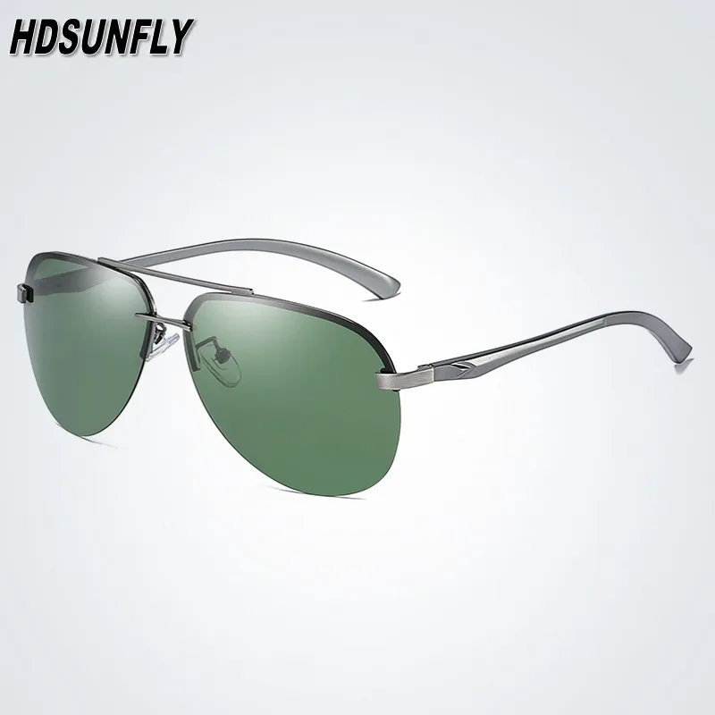 gun dark green Мужские авиационные солнцезащитные очки без оправы, мужские HD поляризованные Серебристые зеркальные Спортивные очки, UV400, Полароид, солнцезащитные очки для мужчин, пилот - Цвет линз: gun dark green