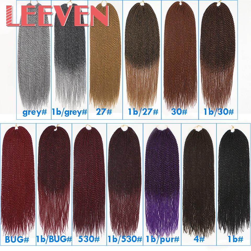 Leeven 10, 14, 18, 22 дюйма, 30 прядей, Сенегальские, крученые, вязанные крючком волосы, синтетические плетеные волосы для наращивания, высокотемпературное волокно, 1 шт
