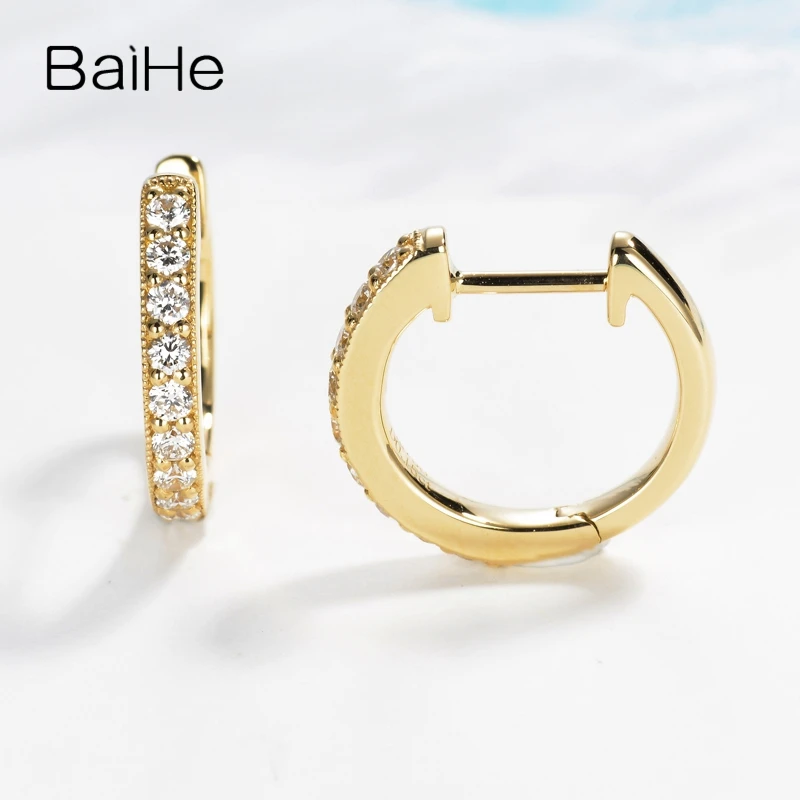 BAIHE Solid 14 K желтое золото 0.30ct H/SI-SI3 круглый натуральные бриллианты украшения для помолвки трендовые серьги-гвоздики