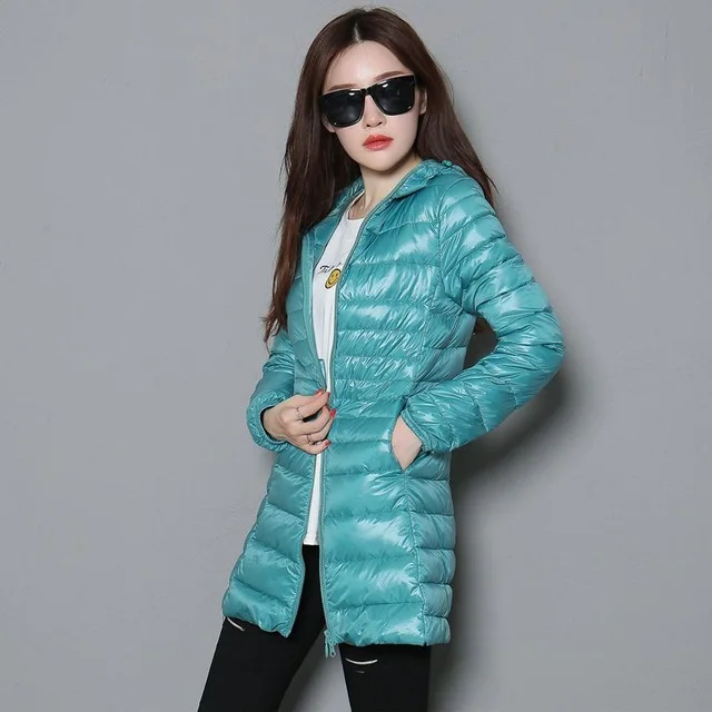 Light Green S~ 6XL осень-зима Для женщин куртка-пуховик на утином пуху теплые узкие хлопковые парки леди пальто с капюшоном плюс Размеры ультра легкий пуховик верхняя S497 - Цвет: Light Green