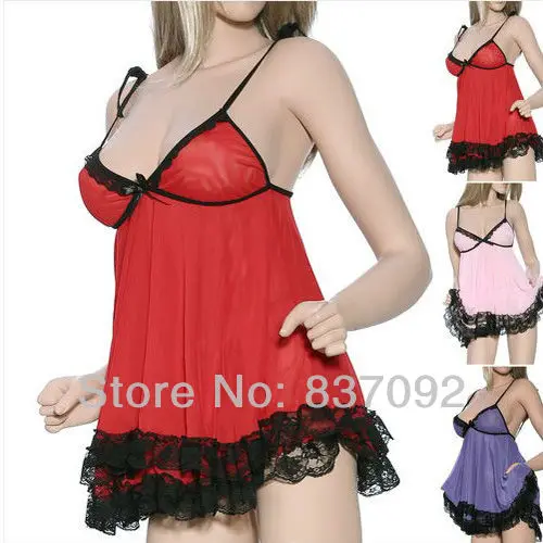 Красное розовое фиолетовое блестящее сексуальное нижнее белье Babydoll платье