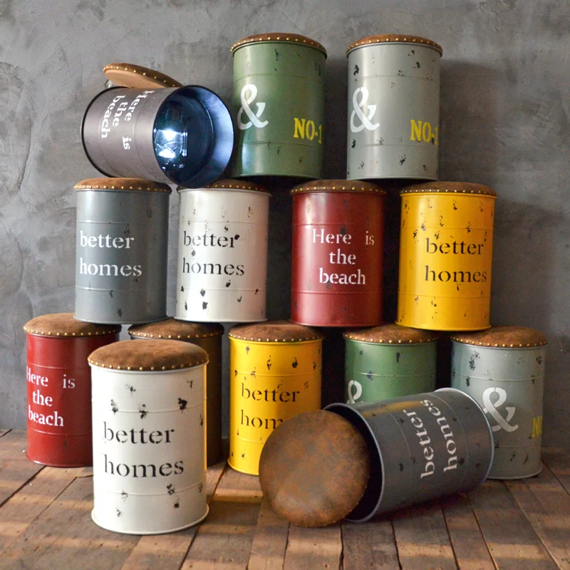 Винтажный металлический барный стул американский барабан мягкое