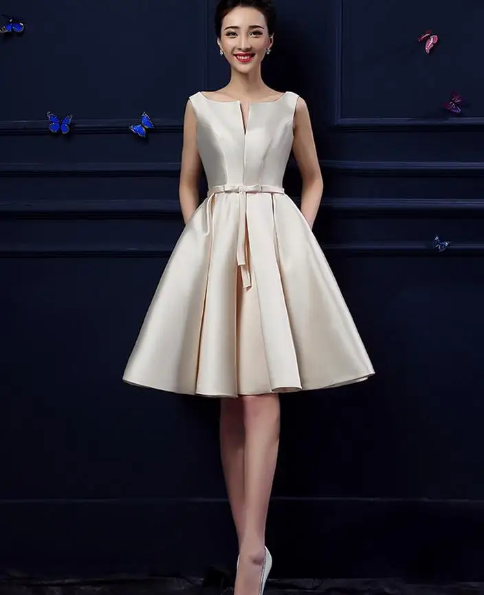 Шампанское Vestidos de festa para senhoras casamento2019 Новое атласное сексуальное платье с v-образным вырезом трапециевидной формы, ярко-синее, бордовое, зеленое, цвета шампанского, платье подружки невесты - Цвет: Шампанское