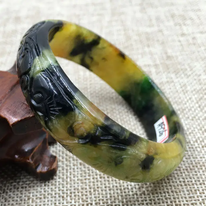 56 мм Старинные Китайский Ручной резьбой Коричневый Зеленый Жадеит Нефрита